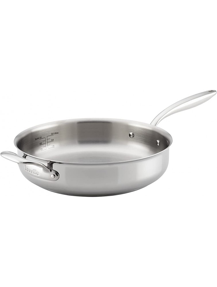 Breville Clad Stainless Steel Saute Pan Frying Pan Fry Pan with Lid and Helper Handle 5 Quart Silver - BZO9ISKLJ