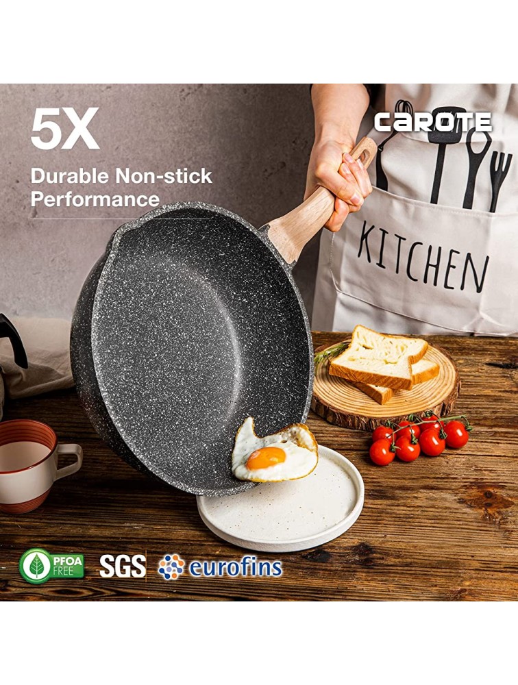 Carote Nonstick Deep Frying Pan with Lid 14 Inch Skillet Saute Pan Induction Cookware Non Stick Granite Frying Pan for Cooking PFOA Free Classic Grainte - BBKC144AB