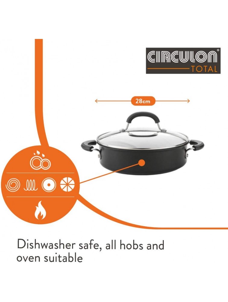 Circulon Total Saute Pan with Lid 28cm Durable Non Stick Hard Anodised Induction Oven and Dishwasher Safe - BIFS09X9E