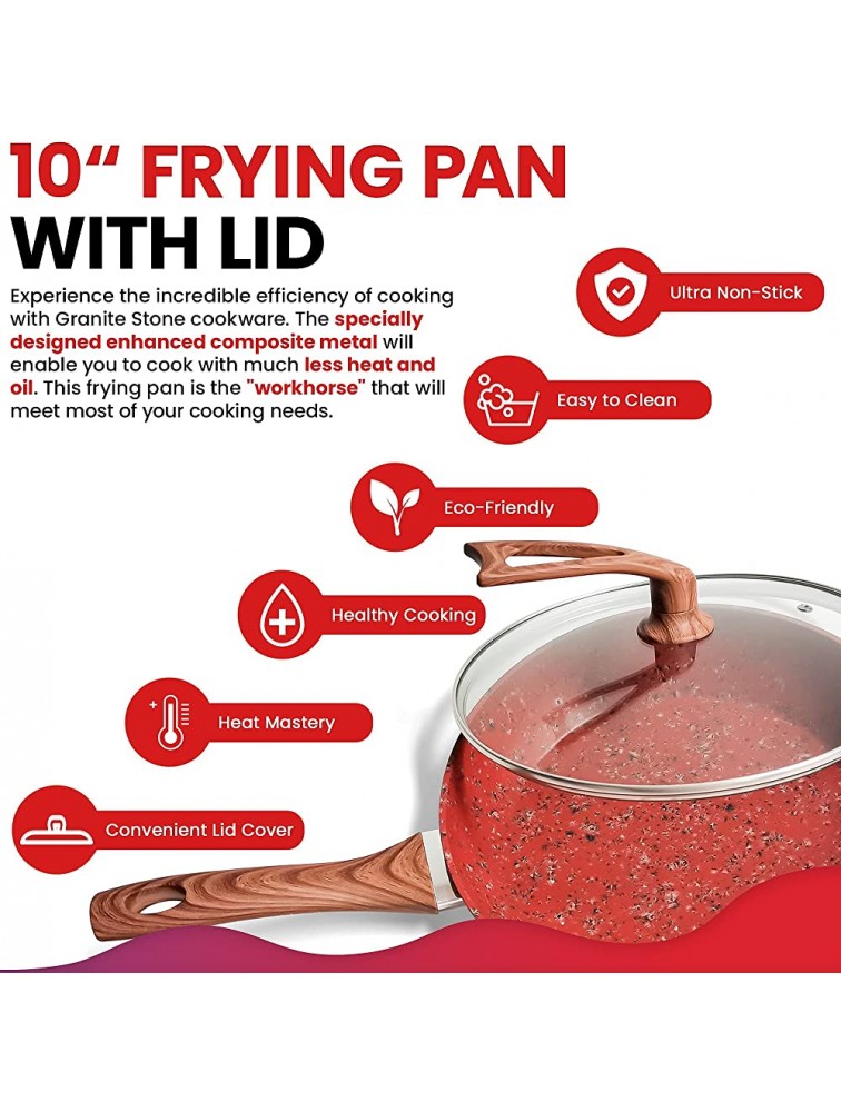 CopperKitchen 10 Inch Frying Pan with Special Lid Deluxe Copper Granite Stone Coating PFOA PFOS PTFE Free Premium Nonstick Scratch Proof Coating Comes with Special Lid Red - B6CDCB6U0