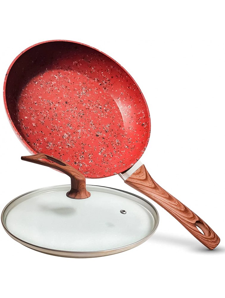 CopperKitchen 10 Inch Frying Pan with Special Lid Deluxe Copper Granite Stone Coating PFOA PFOS PTFE Free Premium Nonstick Scratch Proof Coating Comes with Special Lid Red - B6CDCB6U0