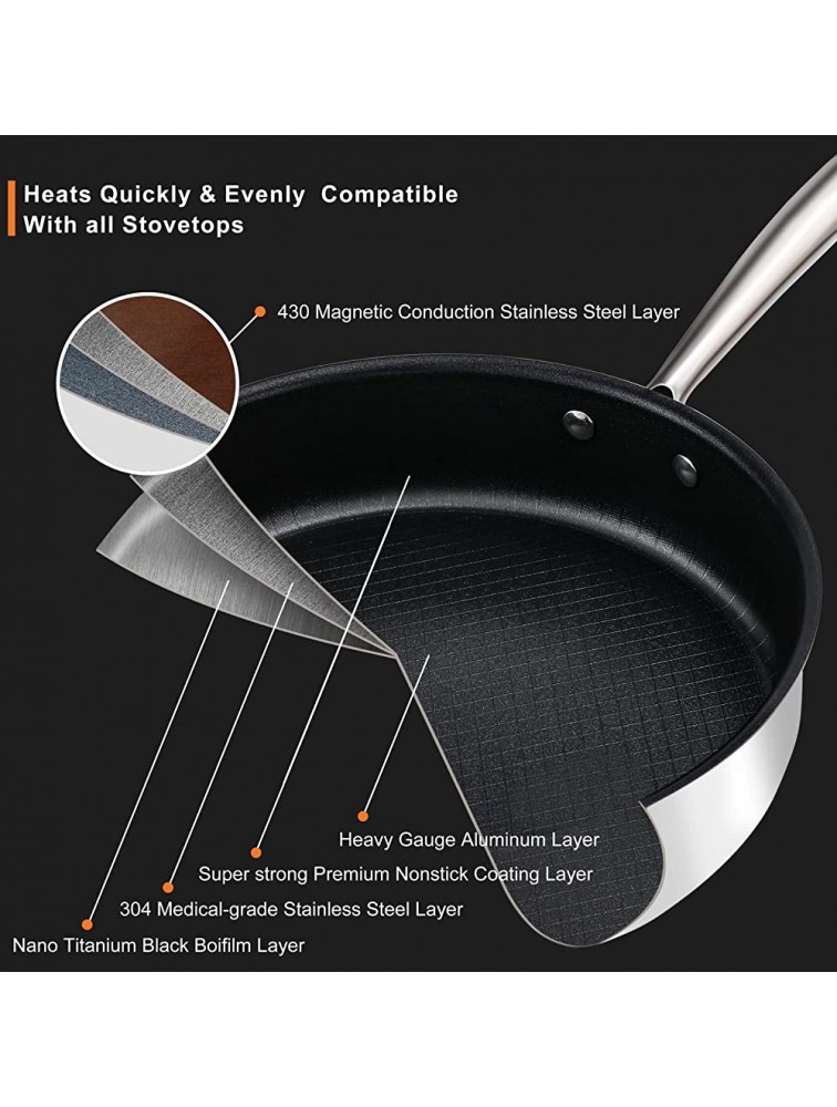 DRICKATE 11inch Deep Frying Pan with Lid Stainless Steel Nonstick Saute Pan with Honeycomb Coating Deep Skillet Induction Compatible With Nonstick Marble Coating - BTHA0AT5H