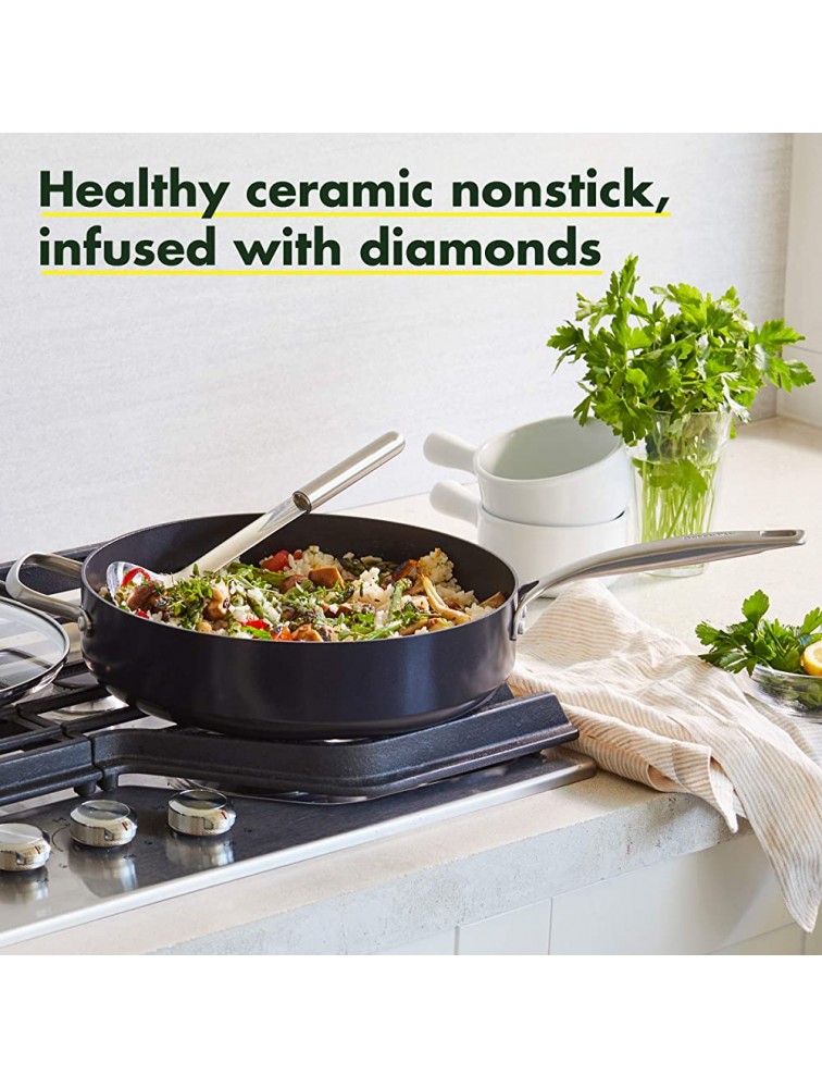 GreenPan SearSmart Hard Anodized Healthy Ceramic Nonstick 5QT Saute Pan Jumbo Cooker with Helper Handle and Lid PFAS-Free Textured Surface Dishwasher Safe Black - BHPXWC6WY