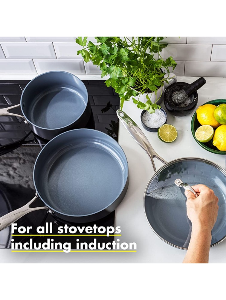 GreenPan Valencia Pro Hard Anodized Healthy Ceramic Nonstick 4 Piece Cookware Pots and Pans Set PFAS-Free Induction Dishwasher Safe Oven Safe Gray - BCHIG0U6H