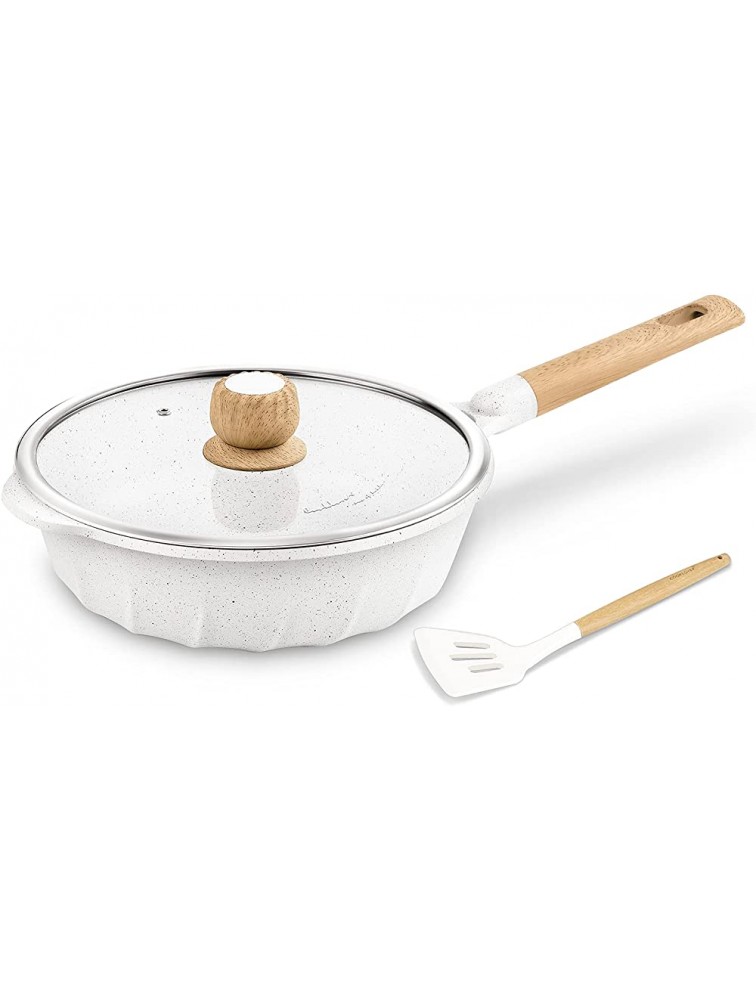Nonstick Frying Pan Induction Sauté Pan 100% PFOA Free Stir Fry Pan with Lid 9.5 Inch White - B041EIHN7