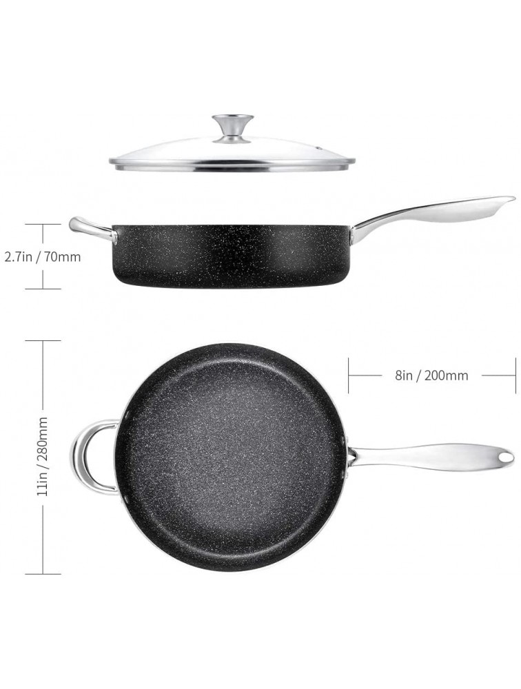 Saute Pan 11-inch Nonstick Deep Frying Pan with Lid 5 Qt Stone-Derived Coating Skillet Induction Compatible Black - BANFHDCH1