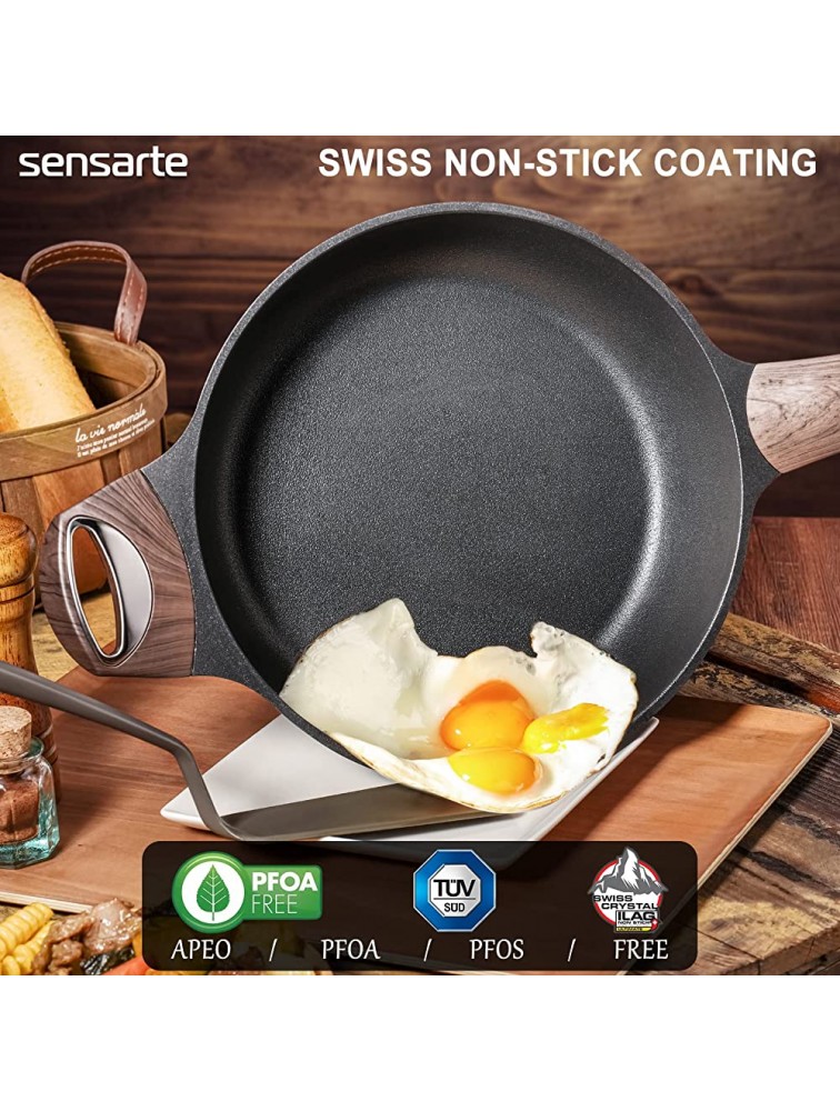 Sensarte 9.5 Inch Nonstick Deep Frying Pan,2.5Quart Non-Stick Saute Pan with Lid,Large Skillet Frying Pan,Cooking Pan Chefs Pan Omelette Pans Cookware,Stay cool Handle,Induction Compatible,PFOA Free - BTGFC2F3J