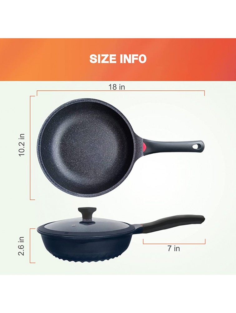 Vinchef Nonstick Skillet with Lid 9.5In 3Qt Aluminum Saute Pan with Lid and Heat Indicator German C3+ Non Sticking Coating- Induction Deep Frying Pan Black - BFIM3VMCH