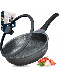 Vinchef Nonstick Skillet with Lid  9.5In 3Qt Aluminum Saute Pan with Lid and Heat Indicator German C3+ Non Sticking Coating- Induction Deep Frying Pan Black - BFIM3VMCH