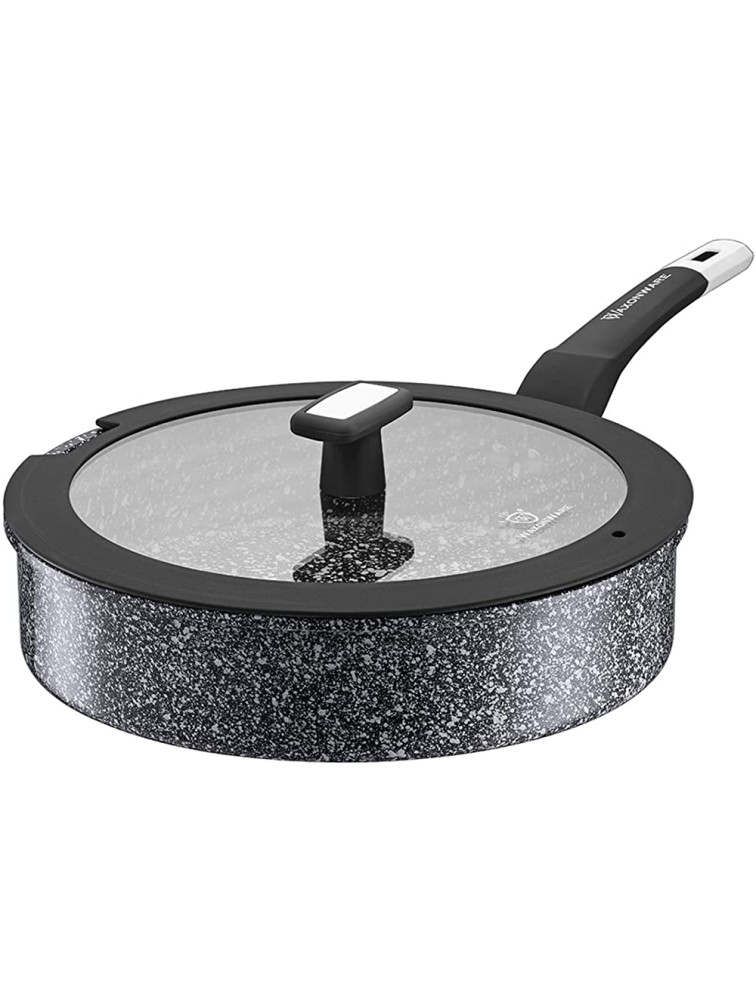 WaxonWare 11 Inch 4.5 Quart All In One Large Nonstick Frying Pan With Lid 100% PFOA PTFE APEO Free Stone Non Stick Saute Pan Suitable For All Stoves Including Induction STONETEC Series - B72ASOQ16