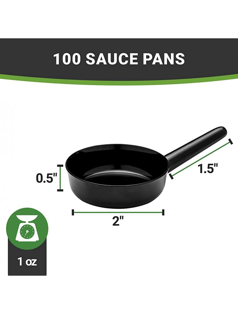 1 Ounce Disposable Dessert Cups 100 Mini Sauce Dishes Sauce Pan Design Serve Condiments Snacks or Samples Black Plastic Small Appetizer Plates For Parties or Catered Events Restaurantware - BUT0TFEKC