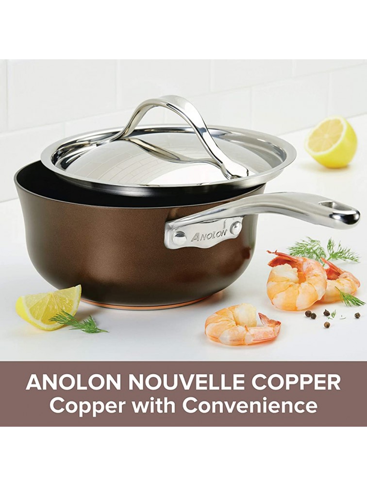 Anolon Nouvelle Copper Hard Anodized Nonstick Sauce Pan Saucepan Saucier 2.5 Quart Brown - BHJV6LU5D