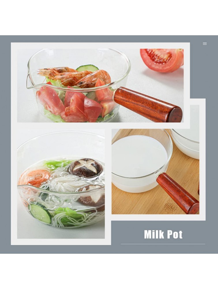Cabilock Glass Milk Pot Glass Sauce Pan with Wooden Handle Pour Spouts for Noodle Milk Baby Food Mixed Salad Tea - BIEHCXA7T