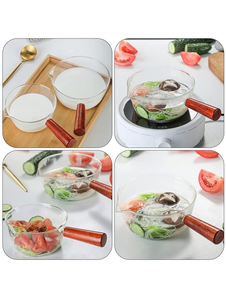 Cabilock Glass Milk Pot Glass Sauce Pan with Wooden Handle Pour Spouts for Noodle Milk Baby Food Mixed Salad Tea - BIEHCXA7T