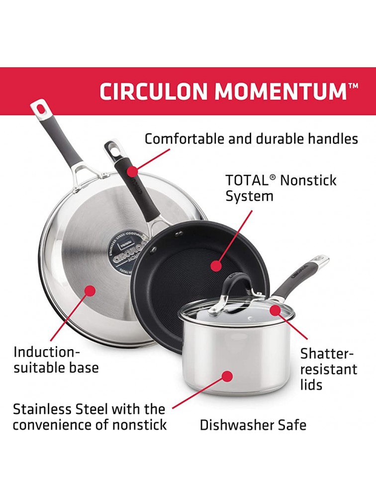 Circulon Momentum Stainless Steel Sauce Pan Saucepan with Straining and Lid 3 Quart Silver - BGA3UB55Q
