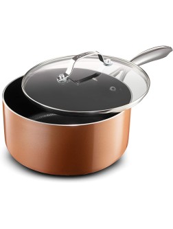 Gotham Steel Copper Cast 2.5 Quart Saucepan with Ultra Nonstick & Durable Mineral Derived & Diamond Reinforced Surface Stay Cool Handles & Tempered Glass Lid Oven & Dishwasher Safe 100% PFOA Free - BRIZ8N4TY