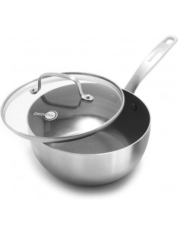 GreenPan Chatham Tri-Ply Stainless Steel Healthy Ceramic Nonstick Induction Suitable Saucepan with Lid 2.5QT Silver - BJHA8TZPX