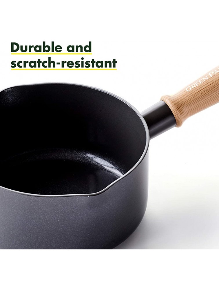 GreenPan Hudson Healthy Ceramic Nonstick 1.75QT Saucepan Pot Wood Inspired Handle PFAS-Free Dishwasher Safe Black - BGVPKMXVU