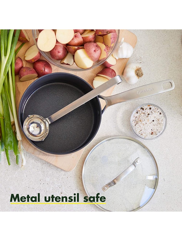 GreenPan SearSmart Hard Anodized Healthy Ceramic Nonstick 2QT Saucepan Pot with Lid PFAS-Free Textured Surface Dishwasher Safe Black - B37BBXR7P