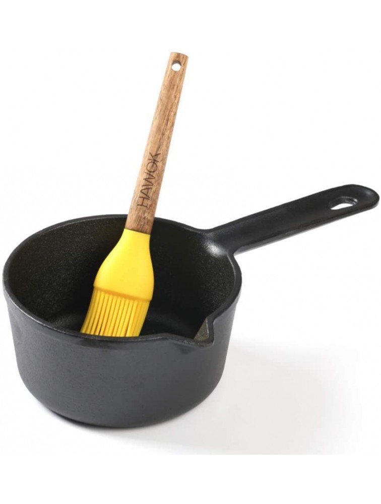 HAWOK 4.9 inch Cast Iron Melting Pot Sauce Pan with Brush ,19.4 oz, - B906LC2U5