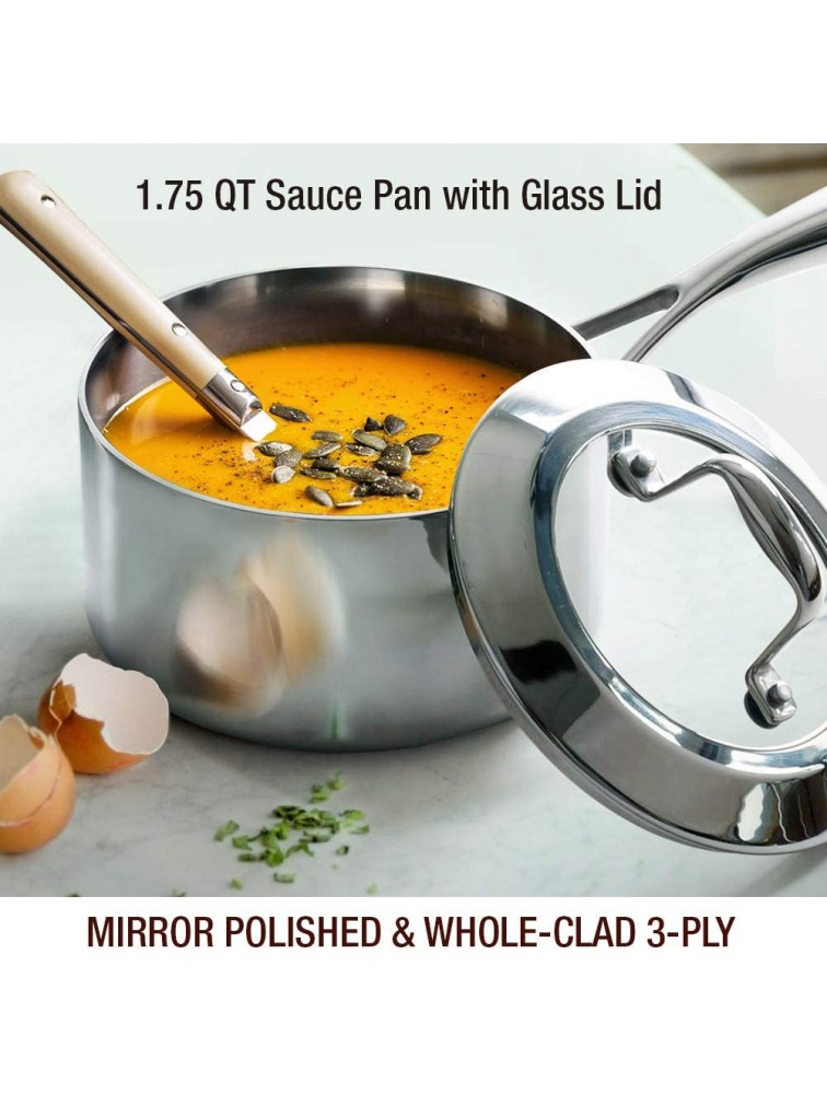 HOMI CHEF Mirror Polished NICKEL FREE Stainless Steel 1.75 QTQuart Sauce Pan with Glass Lid No Toxic Non Stick Coating Whole-Clad 3-Ply Soup Pot Small Cooking Pot - B62M46ROL