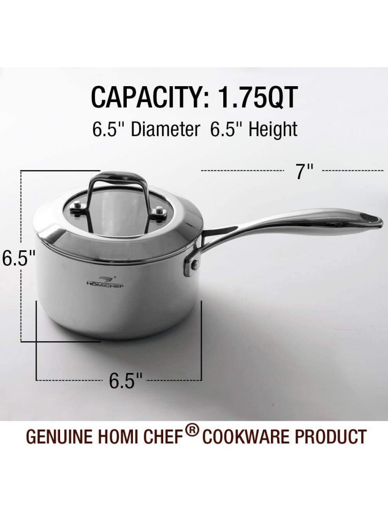 HOMI CHEF Mirror Polished NICKEL FREE Stainless Steel 1.75 QTQuart Sauce Pan with Glass Lid No Toxic Non Stick Coating Whole-Clad 3-Ply Soup Pot Small Cooking Pot - B62M46ROL
