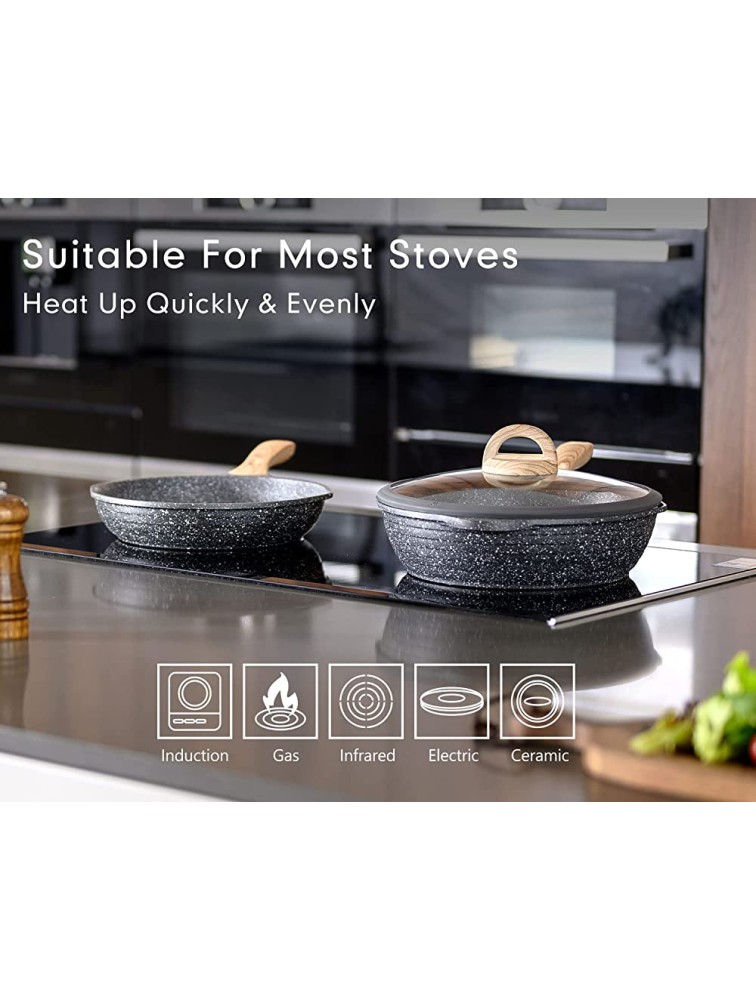 JEETEE Saucepan Set Nonstick 1.5 Quart and 2.5 Quart Induction Granite Coating Cookware Sets with Glass Lid & Pour Spout PFOA Free Grey 4pcs Pots Set - BNVGY3UYT