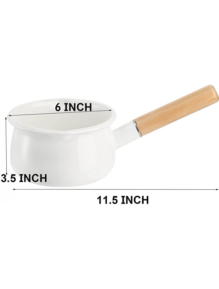 Jucoan 1 Quart Enamel Milk Pan with Dual Pour Spout Small Enamel Saucepan Milk Pot Stove Top Cooking Pan with Wooden Handle for Home Kitchen - BL0POFB8A