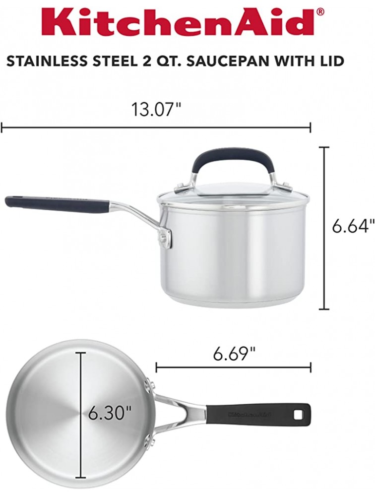 KitchenAid Stainless Steel Saucepan with Measuring Marks and Lid 2 Quart Brushed Stainless Steel - BEWNQX7QZ