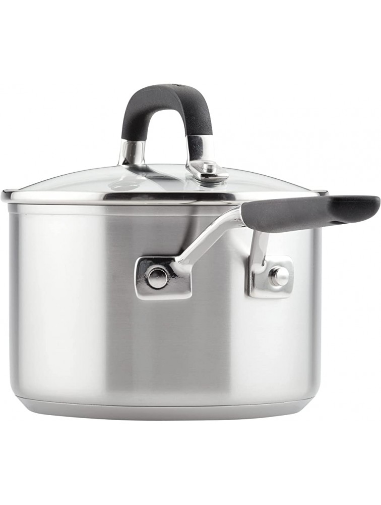 KitchenAid Stainless Steel Saucepan with Measuring Marks and Lid 2 Quart Brushed Stainless Steel - BEWNQX7QZ