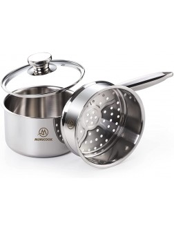 MÉMÉCOOK Small Saucepan with Lid & Steamer Basket Stainless Steel Pot Max Capacity 2 Quart Saucepan Full Body Tri-ply 18 8 Food Grade Scratch Resistant Sauce Pan Pot with Lid cooking pots - BVK051QCE