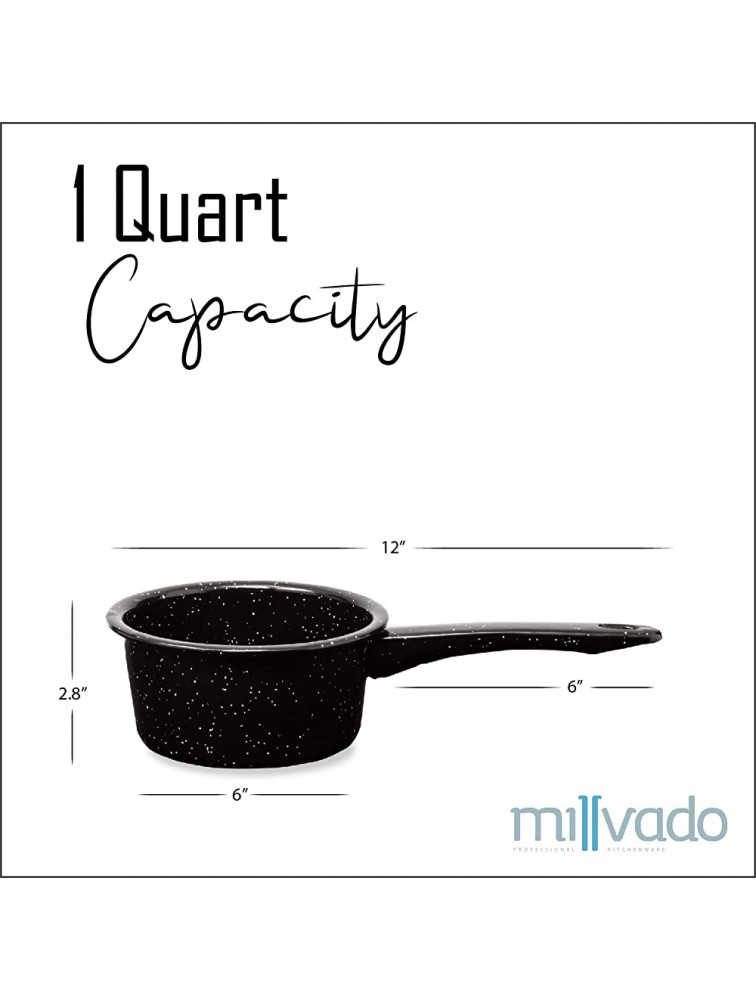 Millvado Granite 1 Quart Saucepan: Naturally Nonstick Sauce Pots Speckled Enamel Cookware Small Sauce Pan for Cooking and Boiling Granite Cooking Pot for Stovetop Campfire Outdoor Stove - B5UB783B7