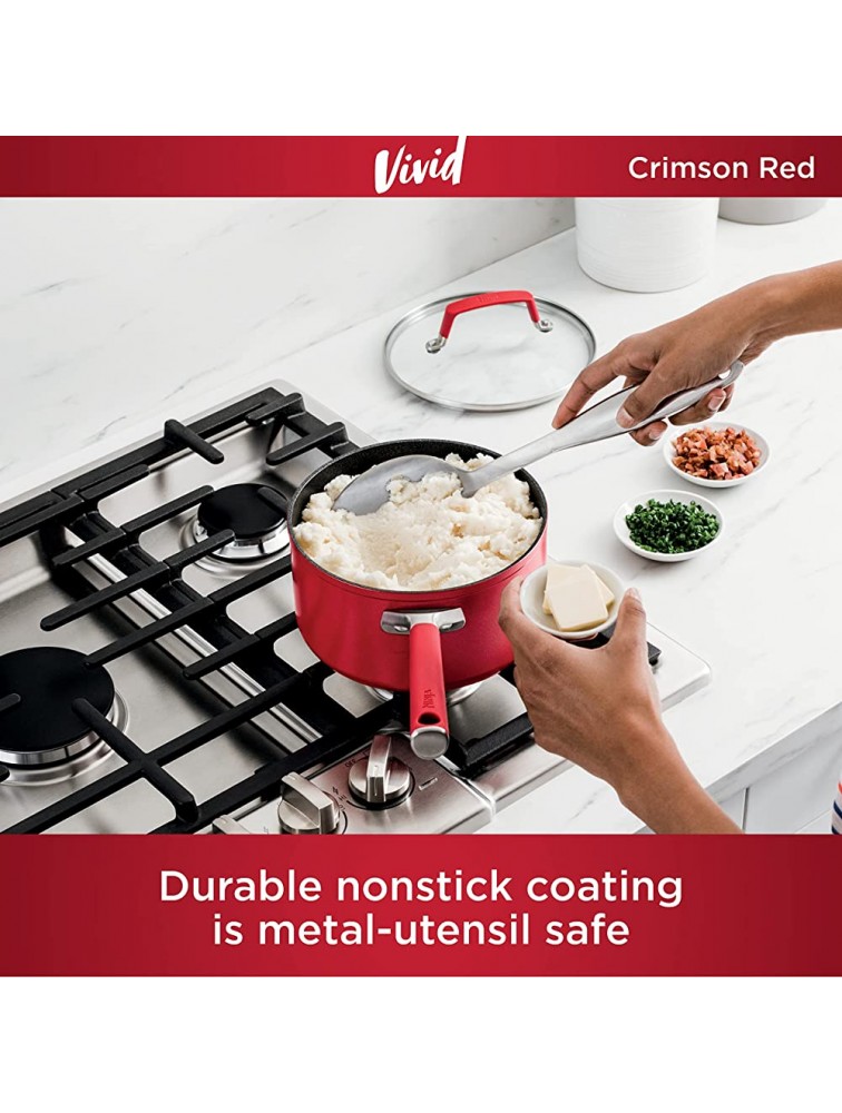 Ninja C20225 Foodi NeverStick Vivid 2.5-Quart Saucepan with Glass Lid Nonstick Durable & Oven Safe To 400°F Cool-Touch Handles Crimson Red - BF1DEU4OF