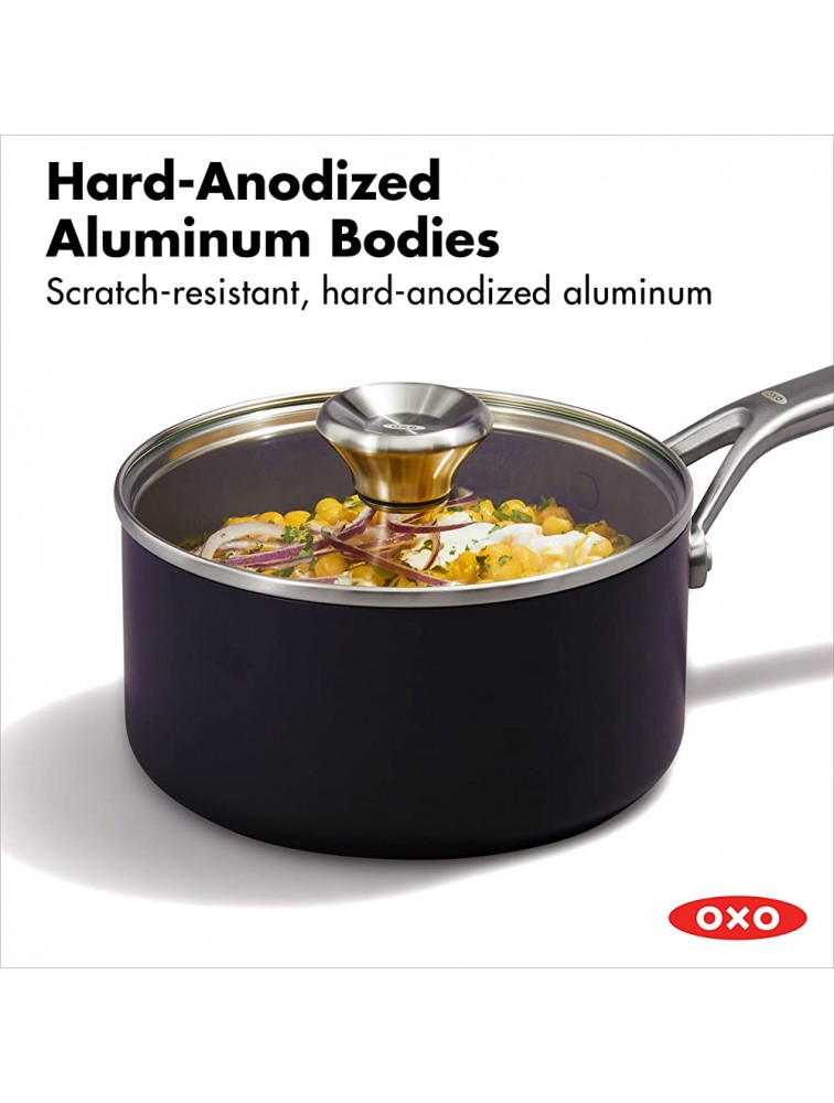 OXO Professional Hard Anodized PFAS-Free Nonstick 1.7QT and 2.3QT Saucepan Pot Set with Lids Induction Diamond reinforced Coating Dishwasher Safe Oven Safe Black - BWBMI0CI1
