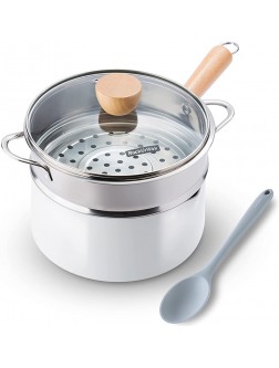 ROCKURWOK Nonstick Ceramic Saucepan with Steamer Sauce Pan Small Pot with Lid 2.5 Quart White - BWXAH5HIB