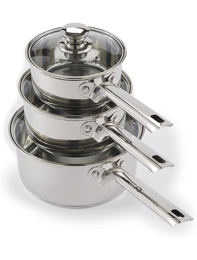 Sauce Pan Set Stainless Steel Kitchen Cookware with Lids Set of 3 - BM8LJ8VMH