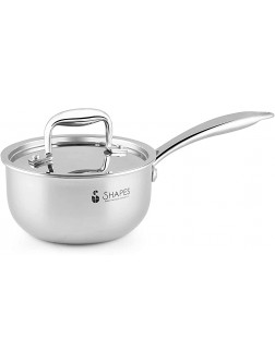 Shapes Stainless Steel Tri-Ply Saucepan 1 Quart Silver Multipurpose Sauce Pan Cooking Pot Use for Home Kitchen and Restaurant Induction Ready Easy to Clean and Dishwasher Safe - B5P5Y78CR