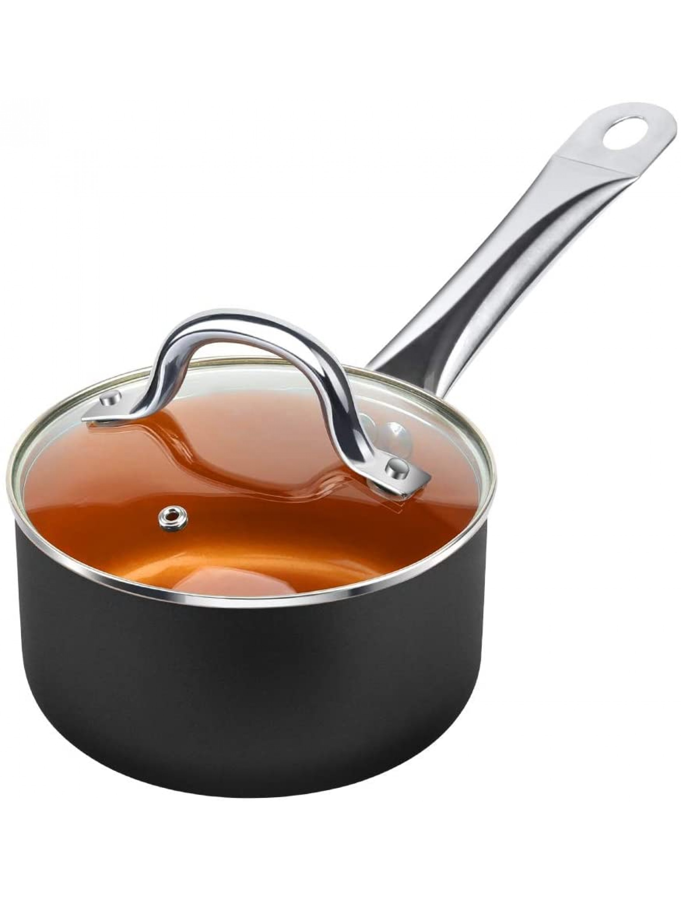 SHINEURI 1.5 qt. Copper Nonstick Saucepan Ceramic Mini Saute Pan with Lid for Induction Gas, Electric & Stovetops Perfect for 1 Person Meal Black - BMUDH1VY3