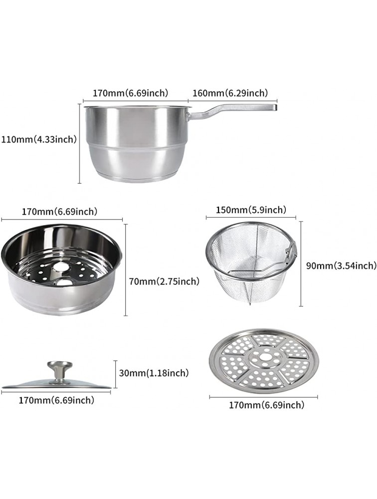 Small Saucepan Mairuker Stainless Steamer Pot 4 In 1 Function,Milk Pan Come with Saucepan with Wire Fry Basket and Glass Lid,Steamer Basket for Home Kitchen or Restaurant - BHWYS0TL9