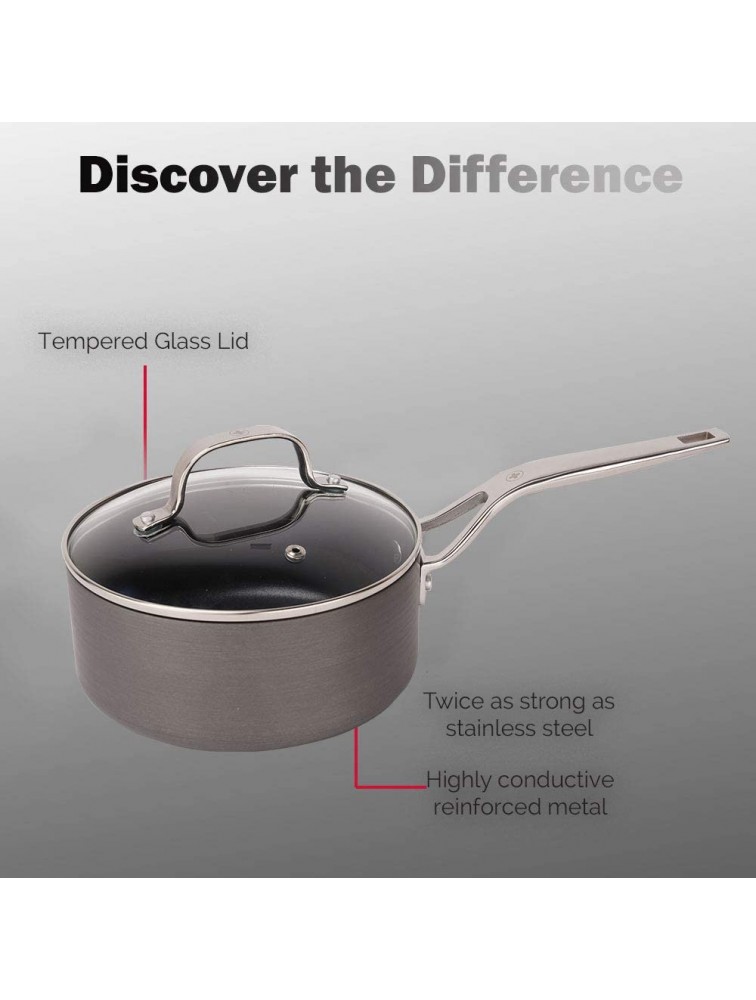 Swiss Diamond Hard Anodized Induction Compatible 1.5 Quart Saucepan with Lid Oven and Dishwasher Safe Nonstick Cooking Pot 6.3 Inches - BMJE5YMP8