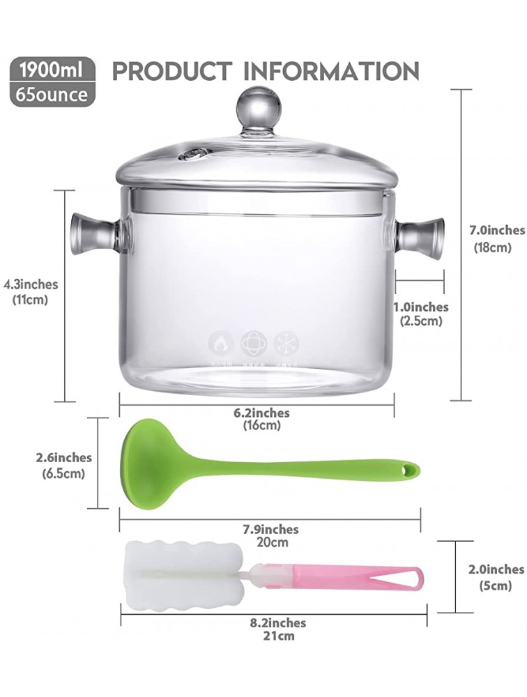WONCRYS Glass Saucepan 1.9L 65oz with Silicone Spoon and Cleaning Brush Borosilicate Glass Cooking Pot with Lid Sauce Pan for Milk Soup Vegetable and Baby Food1900 Milliliters 65 Ounce - BE646DN5Y