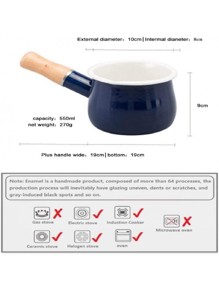 YumCute Home Enamel Milk Pan Mini Butter Warmer 4 Inch 17 Oz Milk Pot Enamel Sauce Pan Milk Warmer Pot Small Cookware with Wooden Handle Perfect Size for Heating Smaller Liquid Portions. Blue - BXEZFWXJS