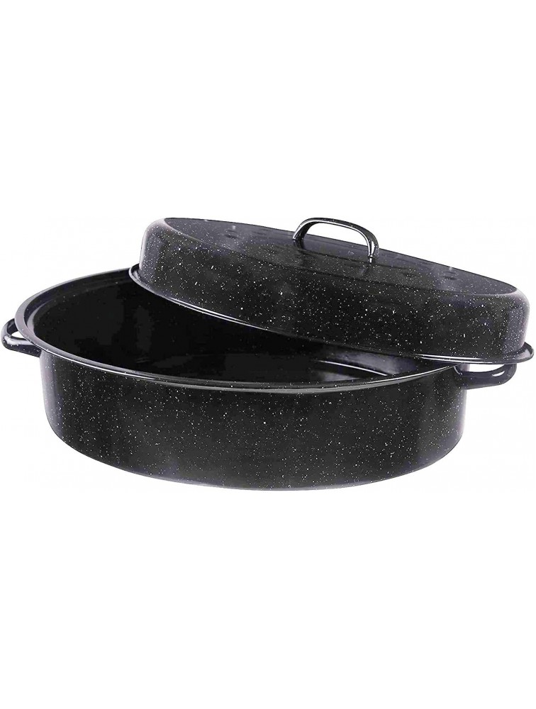 14.6 Inch Enamel Roaster Pan Professional Oval Turkey Roasting Pan with Domed Lid Covered Non-sticky Free of Chemicals Rôtissoire for Turkey cheese steak black - BXAWT996B