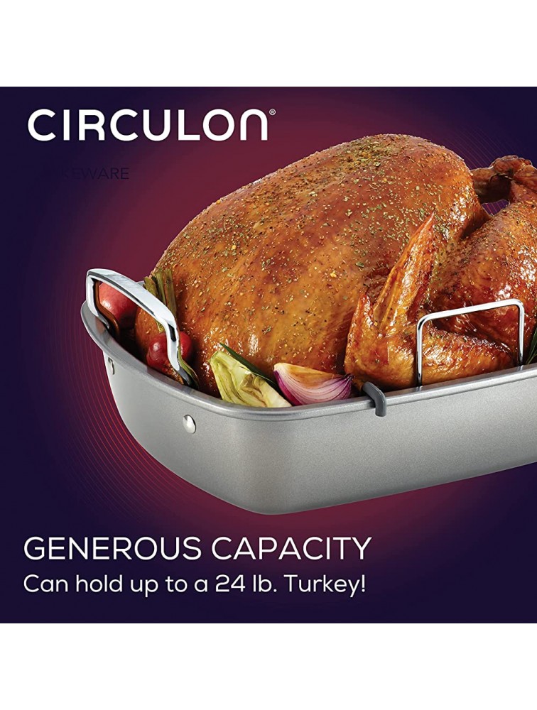 Circulon Nonstick Roasting Pan Roaster with Rack 17 Inch x 13 Inch Gray - BLWNE0M8D
