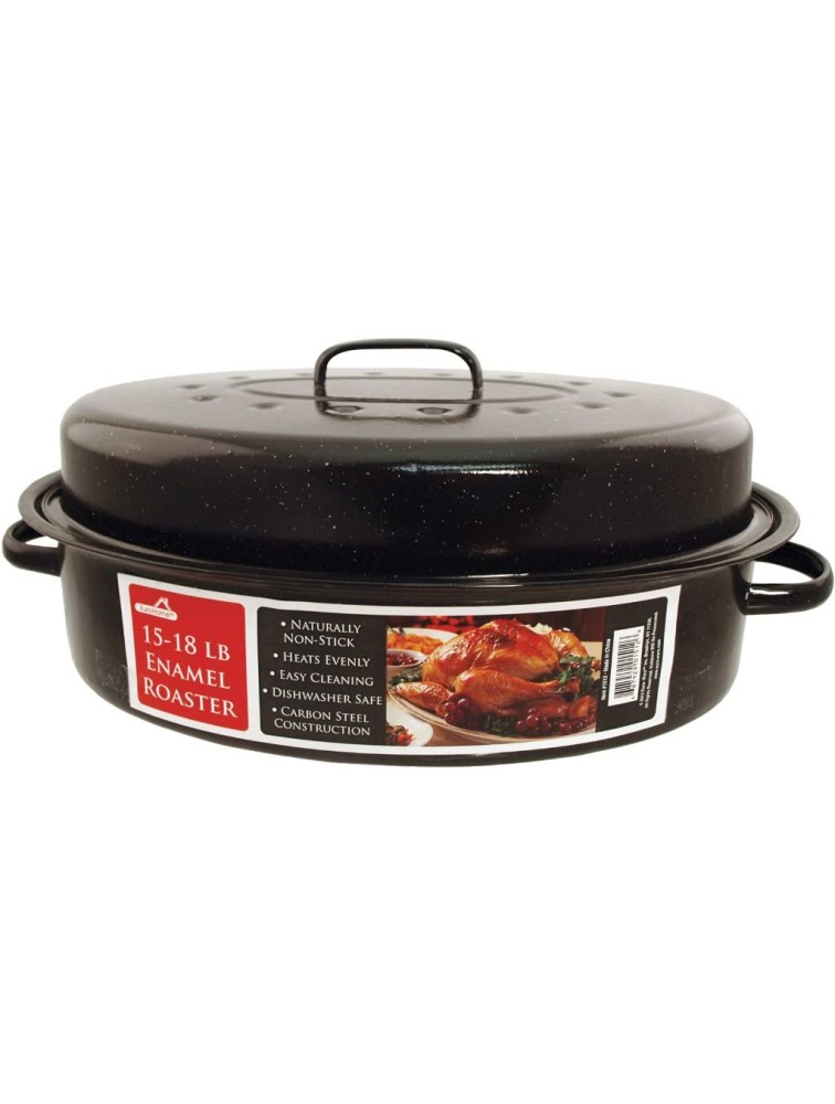 Euro-Ware 1512 Oval Carbon Steel Non-Stick Enamel Roaster with Cover Large 15-18 lb Black - B4X5I42YG