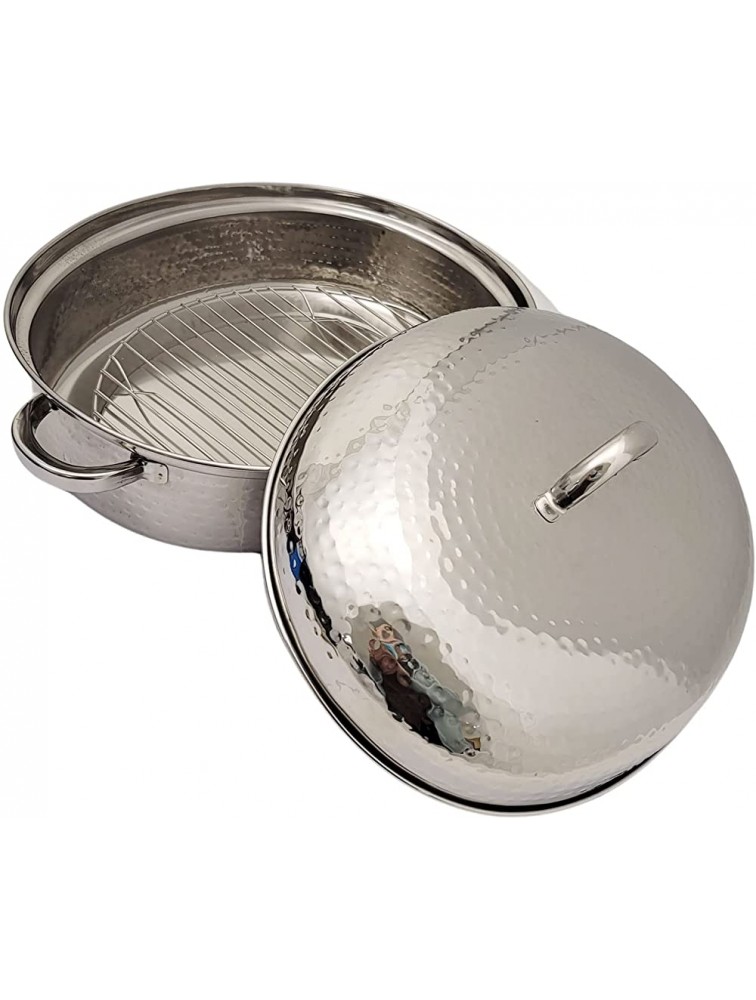 High Dome Covered Hammered Roaster Pan With Lid & Wire Rack for Roasting Turkey Meat & Vegetables Stainless steel - B3UKZTCMC