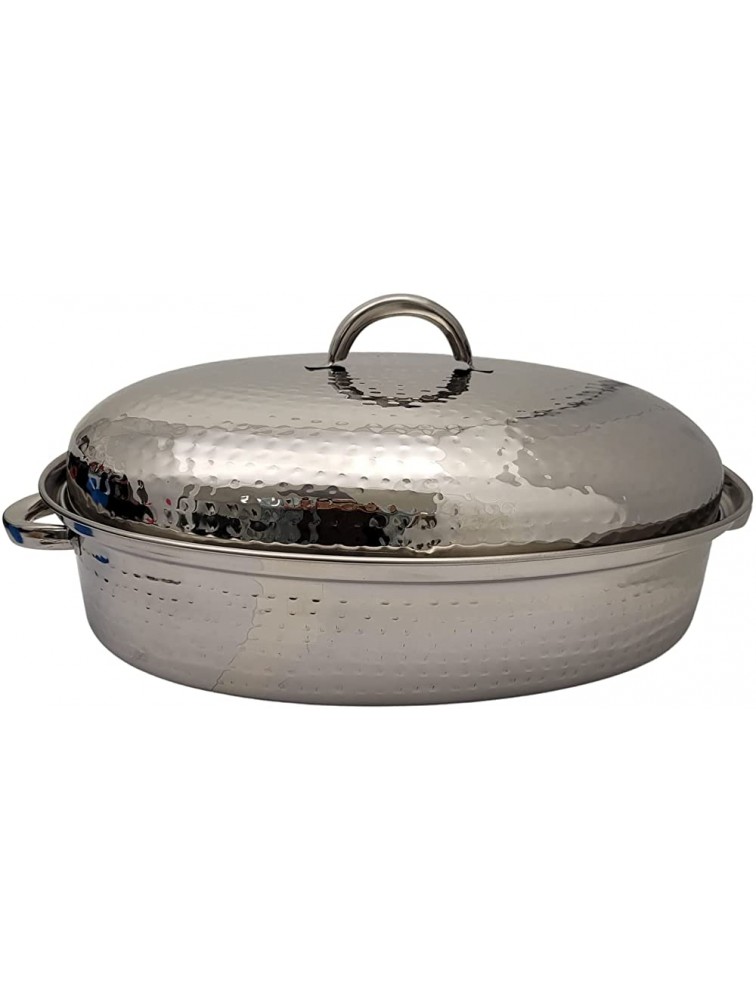High Dome Covered Hammered Roaster Pan With Lid & Wire Rack for Roasting Turkey Meat & Vegetables Stainless steel - B3UKZTCMC