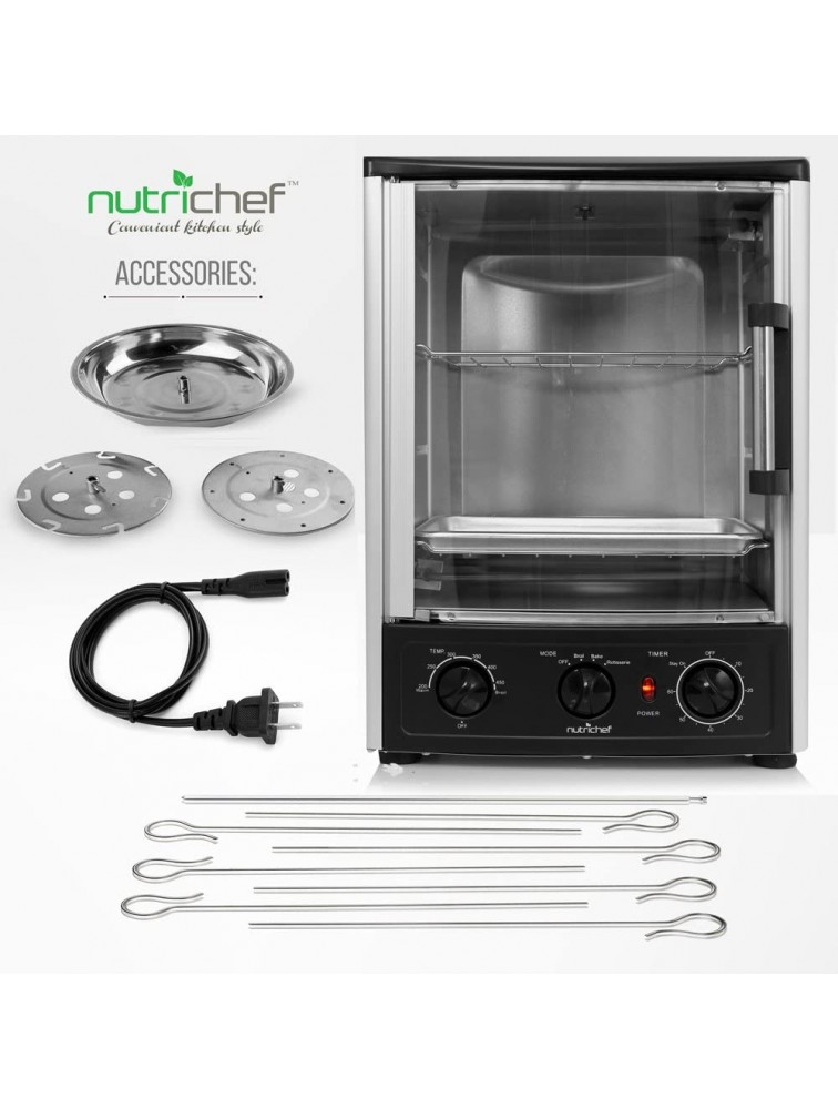 NutriChef PKRT97 Upgraded Multi-Function Rotisserie Vertical Countertop Oven with Bake Turkey Thanksgiving Broil Roasting Kebab Rack with Adjustable Settings 2 Shelves 1500 Watt-PKRT97 1500W - B6SMXF6OU