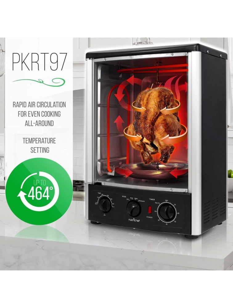 NutriChef PKRT97 Upgraded Multi-Function Rotisserie Vertical Countertop Oven with Bake Turkey Thanksgiving Broil Roasting Kebab Rack with Adjustable Settings 2 Shelves 1500 Watt-PKRT97 1500W - B6SMXF6OU