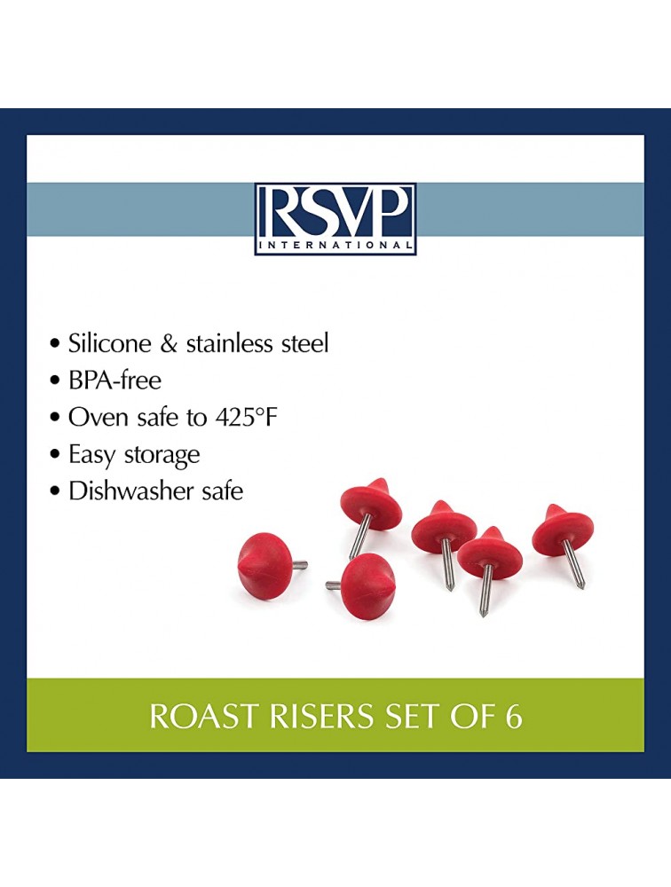 RSVP International Endurance® Stainless Steel Red Roast Risers Set of 6 | No More Roasting Rack | For Turkey Chicken Lamb Ham & More | BPA-Free Silicone | Dishwasher Safe & Heat Resistant - BPXKLK5IE